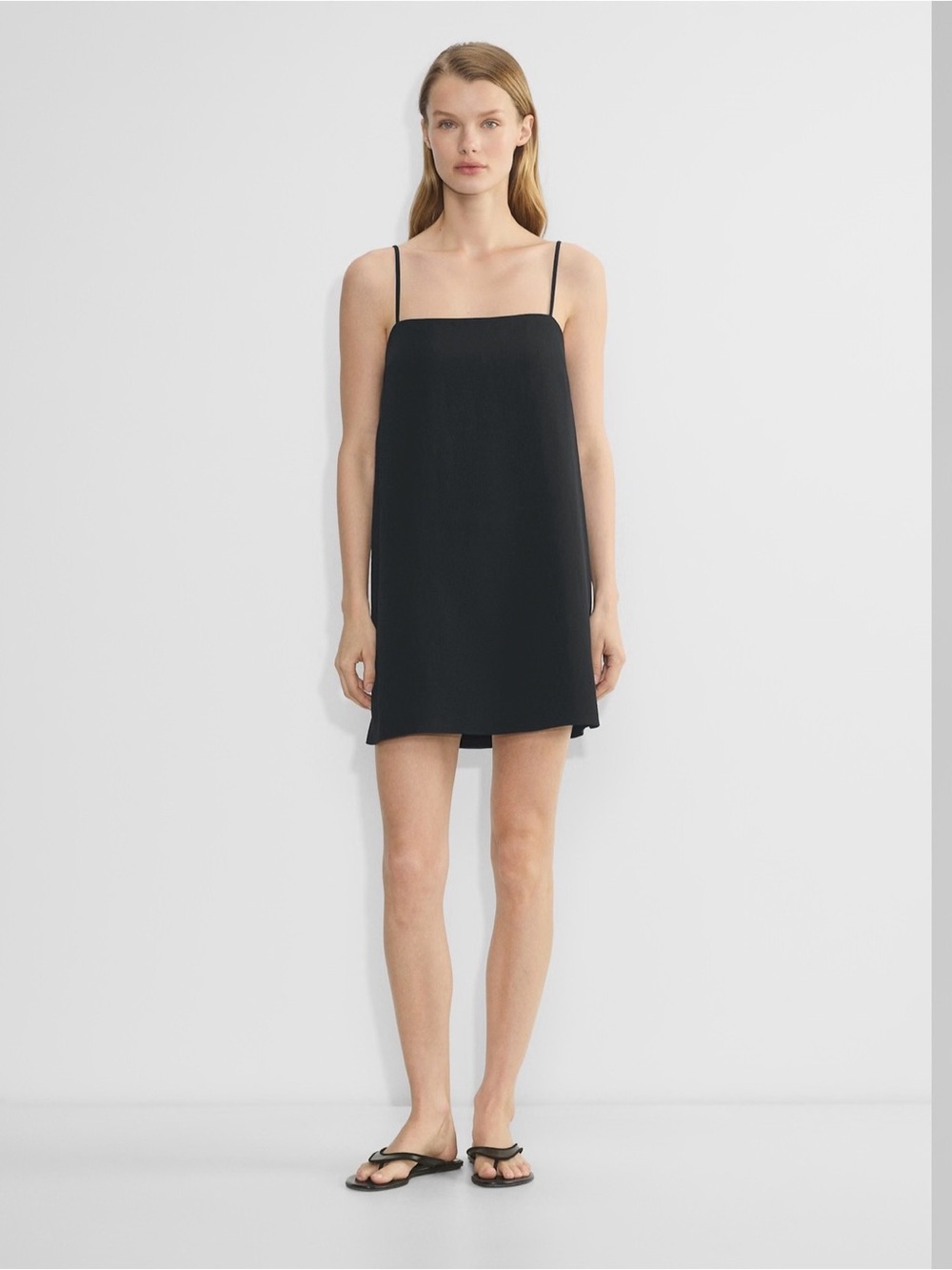 Aritzia Wilfred Renewal Dress XL Black NWT Crepette Mini Shift Square Neck